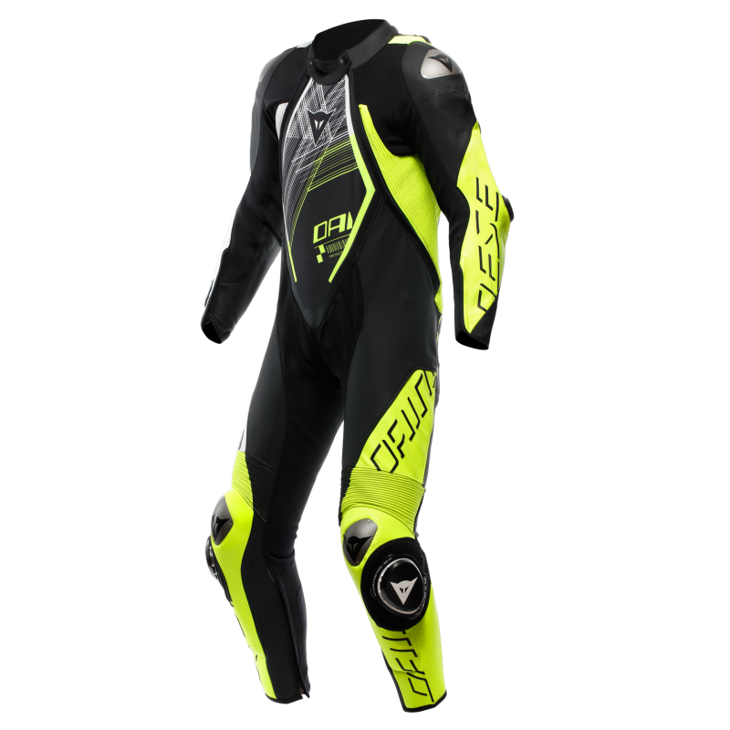 Dainese Audax D-Zip 1PC Perforated Leather Suit Black/Yellow Fluorescent/White Size - 52