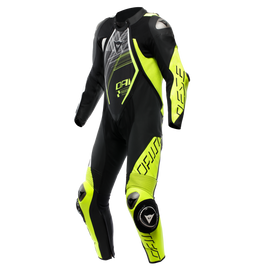 Dainese Audax D-Zip 1PC Perforated Leather Suit Black/Yellow Fluorescent/White Size - 58
