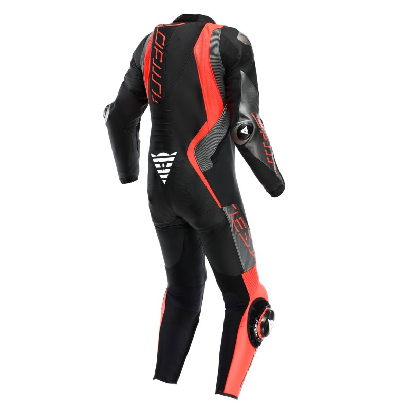 Dainese Audax D-Zip 1PC Perforated Leather Suit Black/Red Fluorescent/Anthracite Size - 52