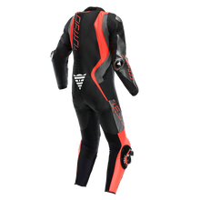 Carregar imagem no visualizador da galeria, Dainese Audax D-Zip 1PC Perforated Leather Suit Black/Red Fluorescent/Anthracite Size - 52