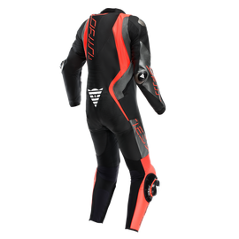 Dainese Audax D-Zip 1PC Perforated Leather Suit Black/Red Fluorescent/Anthracite Size - 60