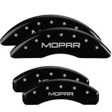Carregar imagem no visualizador da galeria, MGP 4 Caliper Covers Engraved Front &amp; Rear MOPAR Black finish silver ch