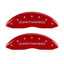 Carregar imagem no visualizador da galeria, MGP 4 Caliper Covers Engraved Front &amp; Rear Gen 4/Camaro Red finish silver ch