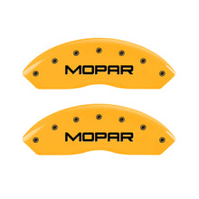 Load image into Gallery viewer, MGP 4 Caliper Covers Engraved Front &amp; Rear MOPAR Yellow finish black ch