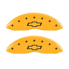 Carregar imagem no visualizador da galeria, MGP 2 Caliper Covers Engraved Front Bowtie Yellow Finish Blk Char 05 Chevy Silverado 1500