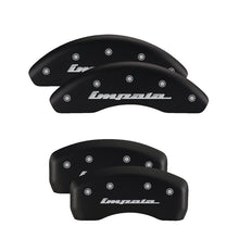 Carregar imagem no visualizador da galeria, MGP Front set 2 Caliper Covers Engraved Front Bowtie Black finish silver ch