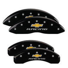 Carregar imagem no visualizador da galeria, MGP 4 Caliper Covers Engraved Front &amp; Rear Chevy racing Black finish silver ch