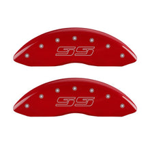 Carregar imagem no visualizador da galeria, MGP 4 Caliper Covers Engraved Front &amp; Rear Avalanche style/SS Red finish silver ch