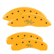 Carregar imagem no visualizador da galeria, MGP 4 Caliper Covers Engraved Front &amp; Rear 11-18 Dodge Durango Yellow Finish Black R/T Vintage Logo