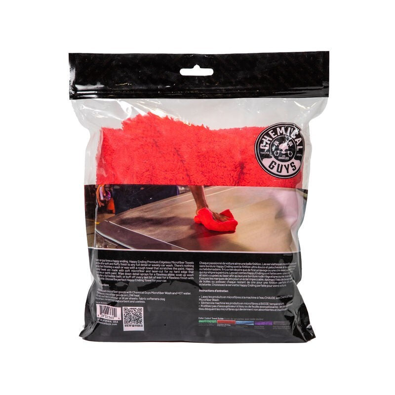 Chemical Guys Happy Ending Ultra Edgeless Microfiber Towel - 16in x 16in - Red - 3 Pack (P16)