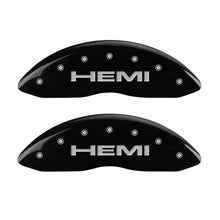 Carregar imagem no visualizador da galeria, MGP 4 Caliper Covers Engraved Front &amp; Rear Hemi Black finish silver ch