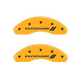 MGP 4 Caliper Covers Engraved Front & Rear With stripes/Dodge Yellow finish black ch