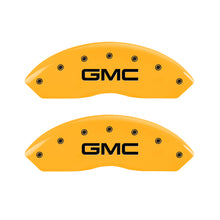 Carregar imagem no visualizador da galeria, MGP 4 Caliper Covers Engraved Front &amp; Rear GMC Yellow finish black ch