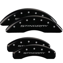 Carregar imagem no visualizador da galeria, MGP 4 Caliper Covers Engraved Front &amp; Rear Stingray Black finish silver ch