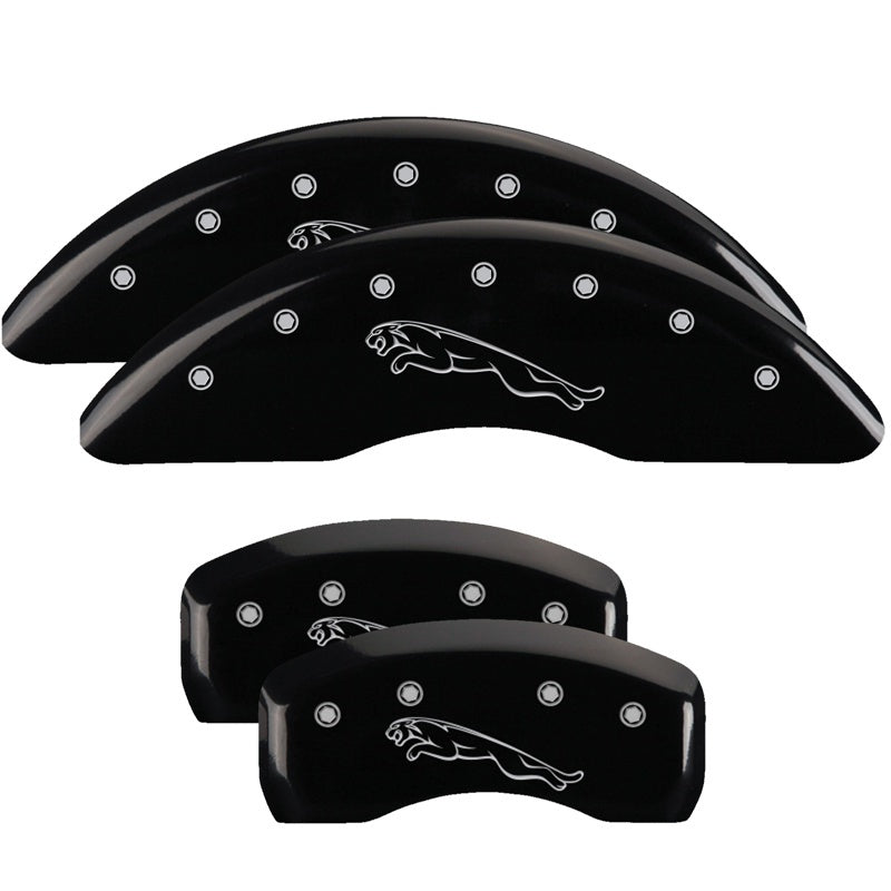 MGP 4 Caliper Covers Engraved Front & Rear Leaper Black finish silver ch