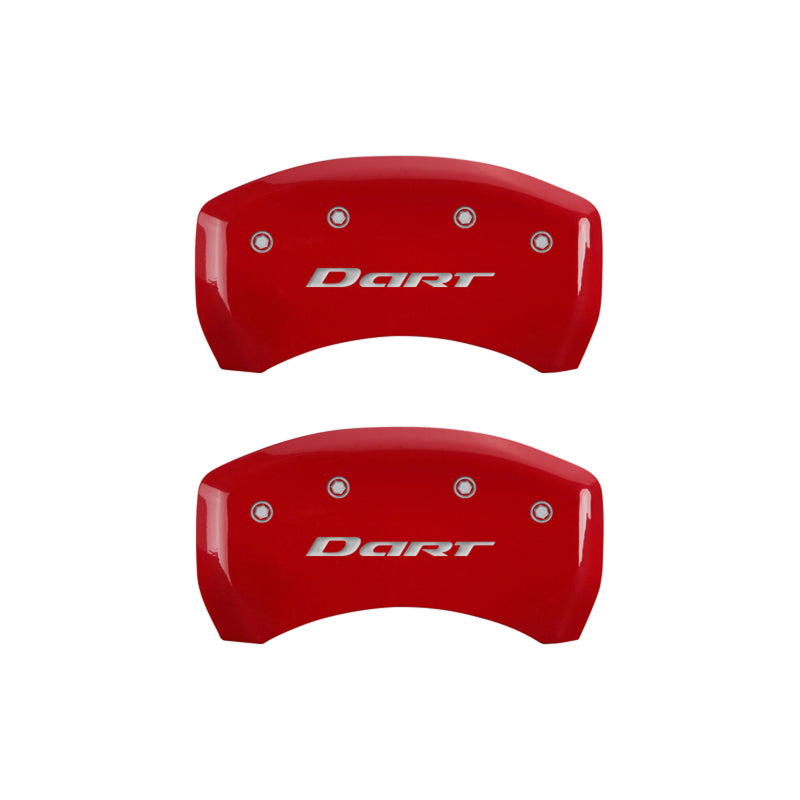 MGP 4 Caliper Covers Engraved Front & Rear With out stripes/Dart Red finish silver ch