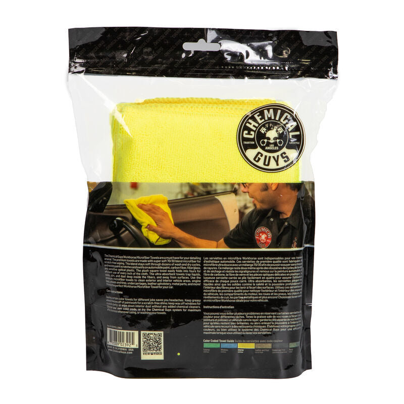 Chemical Guys Workhorse Professional Microfiber Towel - 16in x 16in - Yellow - 3 Pack (P16)