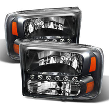 Carregar imagem no visualizador da galeria, Xtune Ford F250 F350 Super Duty 99-04 1Pc Headlights w/ LED Black HD-JH-FF25099-LED-BK