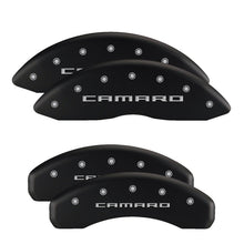 Carregar imagem no visualizador da galeria, MGP 4 Caliper Covers Engraved Front &amp; Rear Chevy racing Black finish silver ch