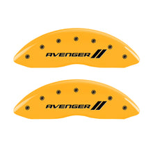 Load image into Gallery viewer, MGP 4 Caliper Covers Engraved Front &amp; Rear With stripes/Avenger Yellow finish black ch