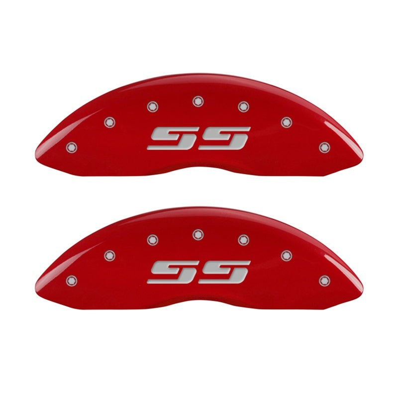 MGP 2 Caliper Covers Eng Front Silverado SS Red Finish Sil Char 2010 Chevy Silverado 1500