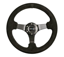 Carregar imagem no visualizador da galeria, NRG Reinforced Steering Wheel (330mm / 3in Deep) Blk Suede w/Criss Cross Stitch w/Blk 3-Spoke Center