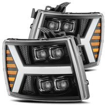 Carregar imagem no visualizador da galeria, AlphaRex 07-13 Chevy 1500HD NOVA LED Proj Headlights Plank Style Gloss Blk w/Activ Light/Seq Signal