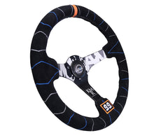 Load image into Gallery viewer, NRG Reinforced Steering Wheel (350mm / 3in. Deep) Blk Suede w/Color Stitch (Kyle Mohan Edition)