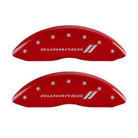 MGP 4 Caliper Covers Engraved Front & Rear With stripes/Durango Red finish silver ch