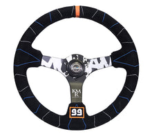 Load image into Gallery viewer, NRG Reinforced Steering Wheel (350mm / 3in. Deep) Blk Suede w/Color Stitch (Kyle Mohan Edition)