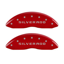 Carregar imagem no visualizador da galeria, MGP 4 Caliper Covers Engraved Front &amp; Rear Silverado Red finish silver ch