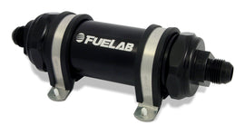 Fuelab 858 In-Line Fuel Filter Long -12AN In/-8AN Out 10 Micron Fabric w/Check Valve - Black