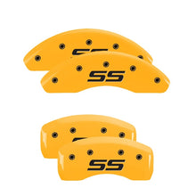 Carregar imagem no visualizador da galeria, MGP 4 Caliper Covers Engraved Front &amp; Rear Monte Carlo SS Yellow Finish Black Char 2002 Chevy Impala