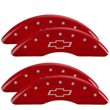 Carregar imagem no visualizador da galeria, MGP 4 Caliper Covers Engraved Front &amp; Rear Bowtie Red finish silver ch