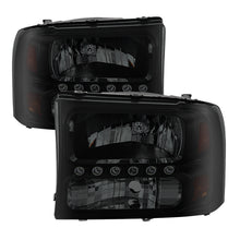 Carregar imagem no visualizador da galeria, Xtune Ford F250 F350 Super Duty 99-04 1Pc Headlights w/ LED Black Smoked HD-JH-FF25099-LED-BSM