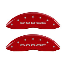 Carregar imagem no visualizador da galeria, MGP Front set 2 Caliper Covers Engraved Front With out stripes/Dodge Red finish silver ch