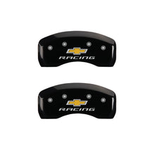 Carregar imagem no visualizador da galeria, MGP 4 Caliper Covers Engraved Front &amp; Rear Chevy racing Black finish silver ch