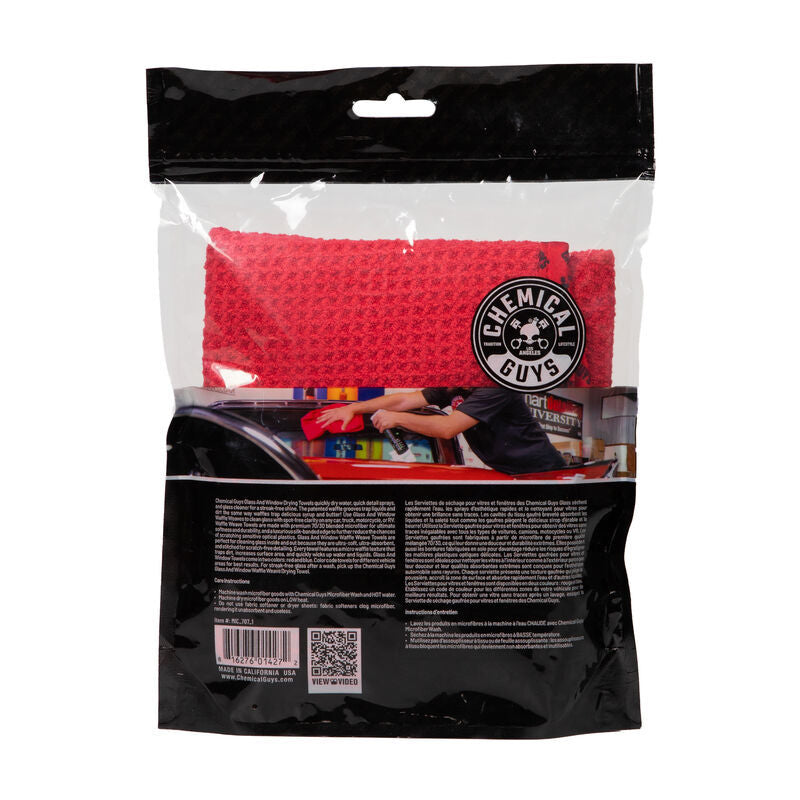 Chemical Guys Waffle Weave Glass & Window Microfiber Towel - 24in x 16in - Red (P48)