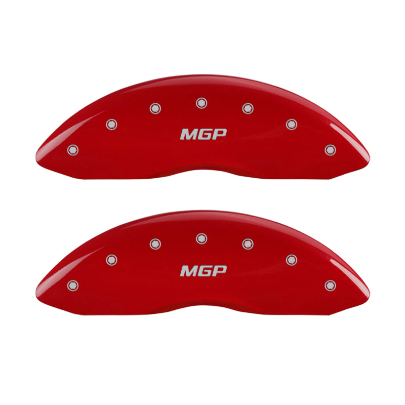MGP 4 Caliper Covers Engraved Front & Rear MGP Red Finish Silver Char 2014 Chevrolet Express 2500