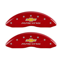 Carregar imagem no visualizador da galeria, MGP 4 Caliper Covers Engraved Front &amp; Rear Chevy racing Red finish silver ch