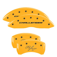 Carregar imagem no visualizador da galeria, MGP 4 Caliper Covers Engrvd Front Block/Challenger Engrvd Rear Vintage Style/RT Yellow fnsh Blk ch