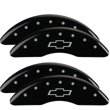 Carregar imagem no visualizador da galeria, MGP 4 Caliper Covers Engraved Front &amp; Rear Bowtie Black finish silver ch