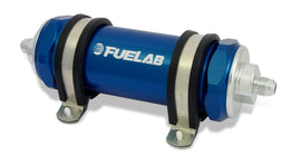 Fuelab 858 In-Line Fuel Filter Long -8AN In/-10AN Out 40 Micron Stainless w/Check Valve - Blue