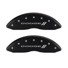 Load image into Gallery viewer, MGP 4 Caliper Covers Engraved Front &amp; Rear With stripes/Dodge Red finish silver ch