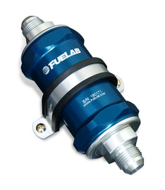 Fuelab 848 In-Line Fuel Filter Standard -6AN In/-8AN Out 6 Micron Fiberglass w/Check Valve - Blue