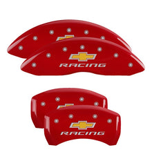 Carregar imagem no visualizador da galeria, MGP 4 Caliper Covers Engraved Front &amp; Rear Chevy racing Red finish silver ch