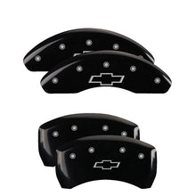 Carregar imagem no visualizador da galeria, MGP 4 Caliper Covers Engraved Front &amp; Rear Bowtie Black finish silver ch