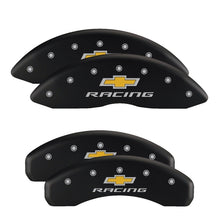 Carregar imagem no visualizador da galeria, MGP 4 Caliper Covers Engraved Front &amp; Rear Bowtie Black finish silver ch