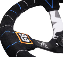 Load image into Gallery viewer, NRG Reinforced Steering Wheel (350mm / 3in. Deep) Blk Suede w/Color Stitch (Kyle Mohan Edition)