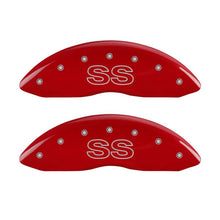 Carregar imagem no visualizador da galeria, MGP 4 Caliper Covers Engraved Front &amp; Rear Classic/SS Red finish silver ch